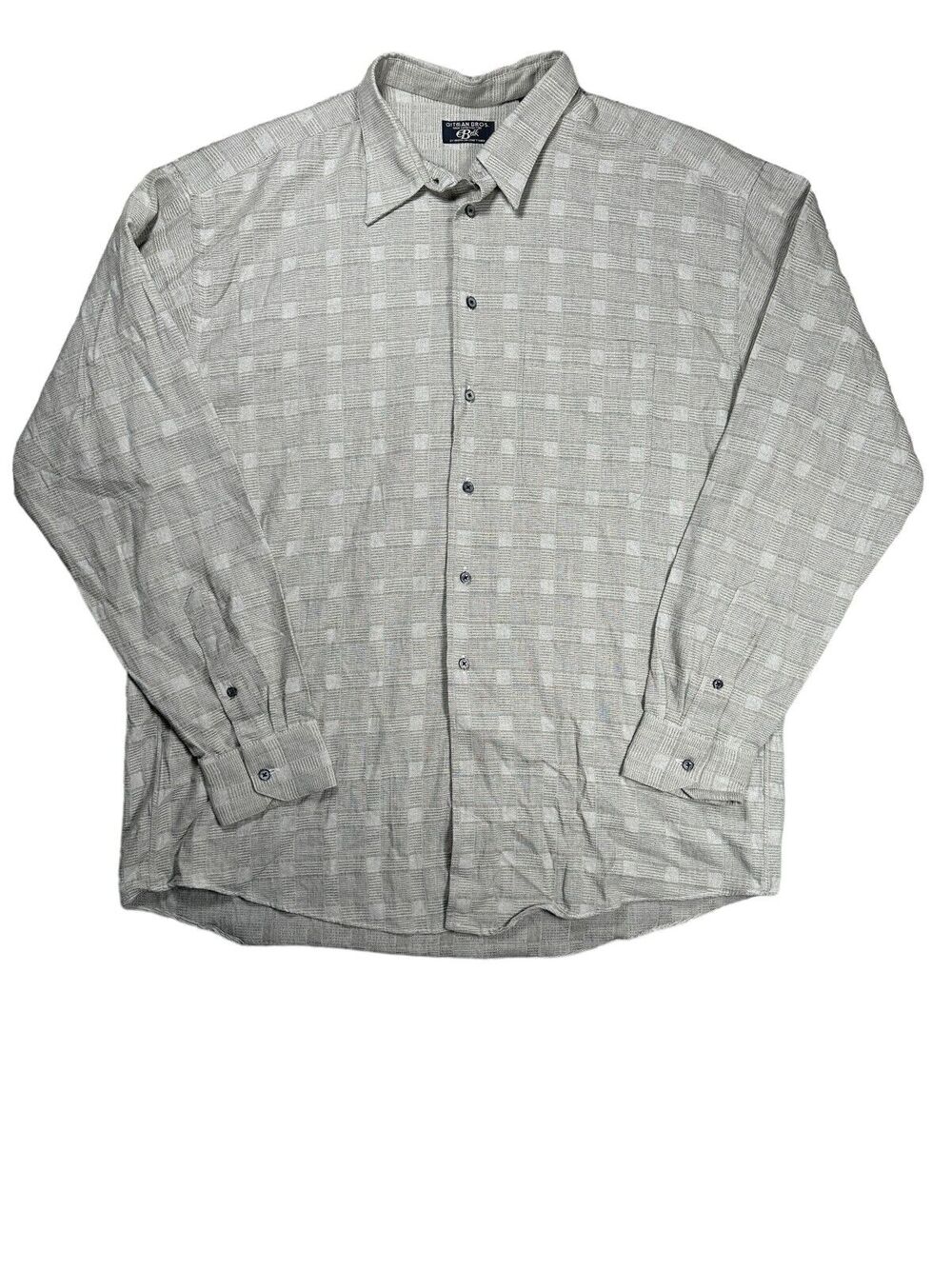 Gitman Bros Vintage Mens XL Long Sleeve Button Front Shirt Checkered Grey Plaid